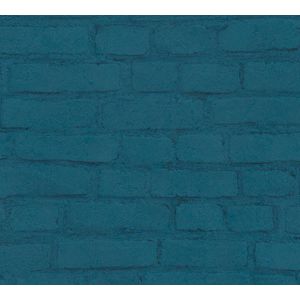 Steen tegel behang Profhome 374144-GU vliesbehang glad met natuur patroon mat blauw zwart groen 5,33 m2