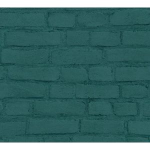 Steen tegel behang Profhome 374145-GU vliesbehang glad met natuur patroon mat groen zwart 5,33 m2