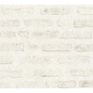Steen tegel behang Profhome 374222-GU vliesbehang glad met natuur patroon mat grijs wit 5,33 m2