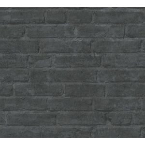 Steen tegel behang Profhome 377475-GU vliesbehang glad met natuur patroon mat grijs zwart antraciet 5,33 m2