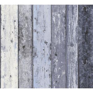 Hout behang Profhome 855060-GU vliesbehang glad met vogel patroon mat blauw 5,33 m2