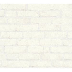 Steen tegel behang Profhome 907851-GU vliesbehang glad met natuur patroon mat grijs beige 5,33 m2