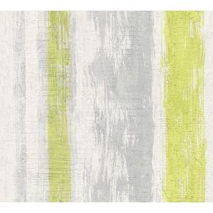 Steen tegel behang Profhome 944251-GU vliesbehang glad in hout look mat grijs groen geel 5,33 m2