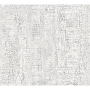 Steen tegel behang Profhome 944263-GU vliesbehang licht gestructureerd in hout look mat wit 5,33 m2