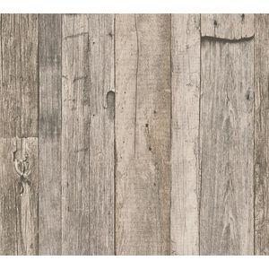 Hout behang Profhome 959312-GU vliesbehang glad in landhuis stijl mat grijs wit beige 5,33 m2