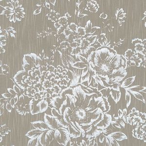 Bloemen behang Profhome 306574-GU textiel behang gestructureerd met bloemen patroon glanzend zilver bruin 5,33 m2