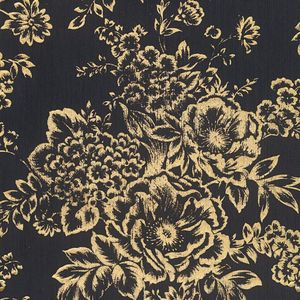 Bloemen behang Profhome 306577-GU textiel behang gestructureerd met bloemen patroon glanzend goud zwart 5,33 m2