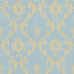 Barok behang Profhome 306586-GU textiel behang gestructureerd in barok stijl glanzend goud blauw groen 5,33 m2