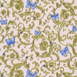 Exclusief luxe behang Profhome 343256-GU vliesbehang licht gestructureerd met bloemmotief glinsterend blauw goud roze 7,035 m2