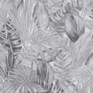 Natuur behang Profhome 368203-GU vliesbehang licht gestructureerd in jungle stijl glanzend zwart wit grijs 5,33 m2