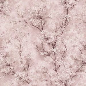 Bloemen behang Profhome 374204-GU vliesbehang glad in aquarel stijl glinsterend roze bruin wit 5,33 m2