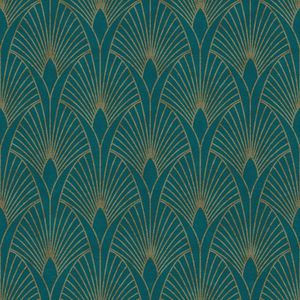 Exclusief luxe behang Profhome 374275-GU vliesbehang licht gestructureerd design glanzend blauw goud groen 5,33 m2