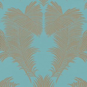 Natuur behang Profhome 379594-GU vliesbehang gestructureerd met grafisch patroon glanzend turkoois goud blauw 5,33 m2