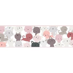 Dieren patroon behang Profhome 403741-GU zelfklevende behangrand licht gestructureerd met dieren patroon mat roze grijs wit 0,75 m2