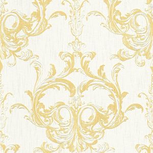Barok behang Profhome 961965-GU textiel behang gestructureerd in barok stijl mat geel wit 5,33 m2