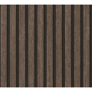 Hout behang Profhome 391093-GU vliesbehang hardvinyl warmdruk in reliëf gestructureerd in hout look mat bruin zwart 5,33 m2