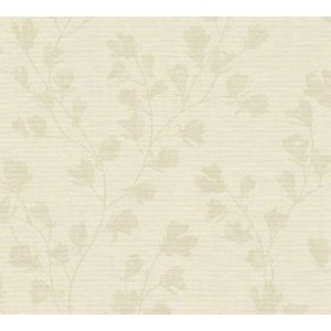 Bloemen behang Profhome 387475-GU vliesbehang hardvinyl warmdruk in reliëf licht gestructureerd met bloemmotief mat crème grijs 5,33 m2