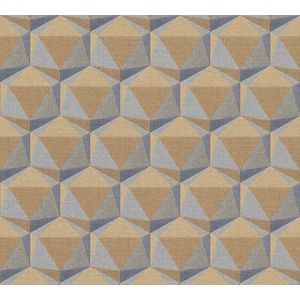 Grafisch behang Profhome 387483-GU vliesbehang hardvinyl warmdruk in reliëf licht gestructureerd met geometrische vormen mat oranje blauw grijs duifblauw 5,33 m2