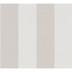 Strepen behang Profhome 948342-GU vliesbehang hardvinyl warmdruk in reliëf licht gestructureerd met strepen mat crème beige papyruswit 5,33 m2