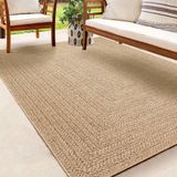the carpet Kansas - stevige binnen- en buitentapijt in natuurlijke jute-look, weerbestendig, geschikt voor terras en tuin, ruitpatroon, Natuur, 80 x 150 cm