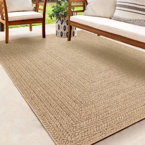 Jute look vloerkleed voor binnen en buiten - 120x170 cm - Rechthoek - Laagpolig - natuurlijke look voor tuin, balkon, terras of binnen - indoor kleed of buitentapijt of tuintapijt - KANSAS by The Carpet