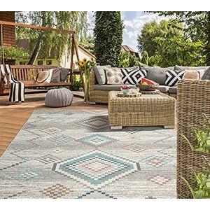 The Carpet Palma, robuust outdoor tapijt, modern design, weer- en uv-bestendig, voor balkon, terras en serre, maar ook geschikt voor keuken of eetkamer, crème, 240 x 340 cm