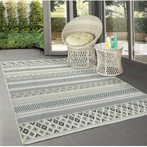 the carpet Machka - Robuust outdoor tapijt, modern design, weerbestendig en uv-bestendig, voor balkon, terras en serre, ook geschikt voor keuken of eetkamer, palm, 140 x 200 cm