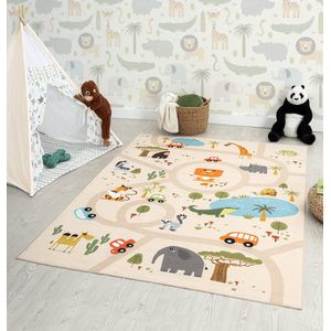 Paco Home Kinderkamer kindertapijt voor jongens met dieren en jungle motieven laagpolig, Maat:80x150 cm, Kleur:Groen