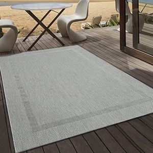 the carpet Mistra - robuust outdoor tapijt, modern, weerbestendig en uv-bestendig, voor balkon, terras en serre, maar ook geschikt voor de keuken, plat geweven, rand, grijs, 160 x 220 cm