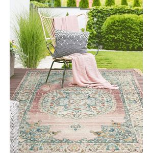 the carpet Palma - Indoor & Outdoor vloerkleed, weerbestendig & onderhoudsvriendelijk, roze met oosters patroon, 120 x 170 cm