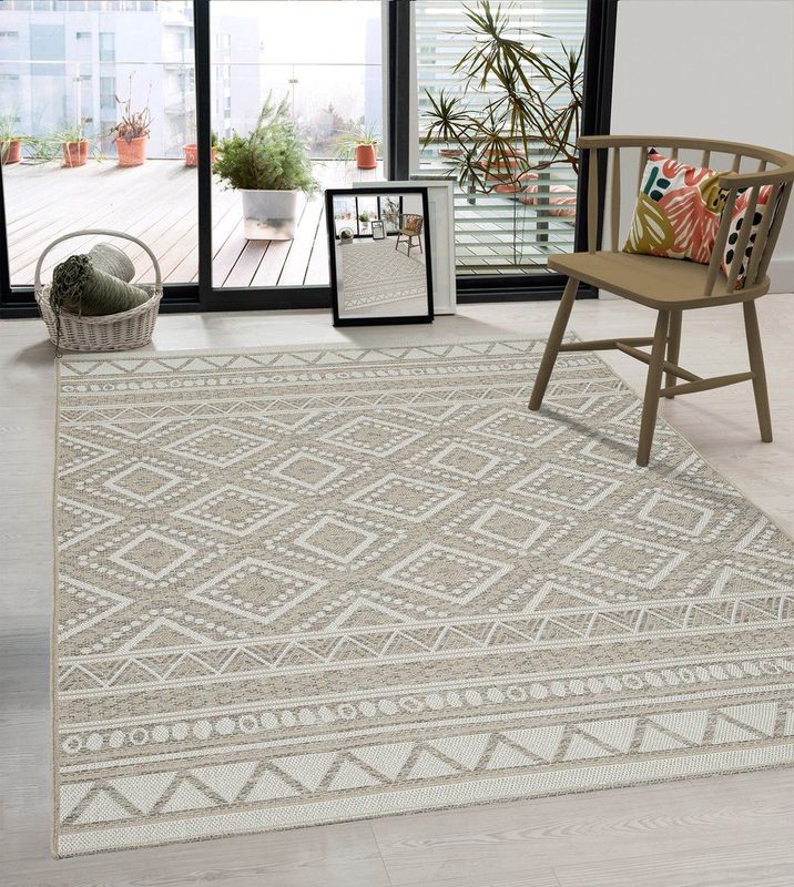 the carpet Calgary - stevig buitentapijt, plat geweven, modern design, ideaal voor keuken en eetkamer, vintage-look, boho-stijl, ook geschikt voor buitengebruik, natuur, 80 x 150 cm