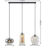 Lucande - hanglamp - 3 lichts - metaal, glas - E27 - helder, amber, rookgrijs