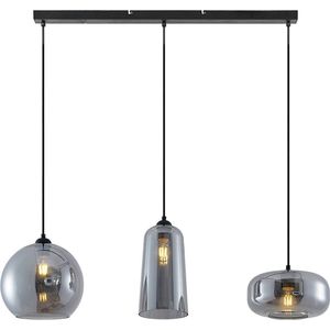 Lucande - hanglamp - 3 lichts - Metaal, glas - E27 - zwart, rookgrijs