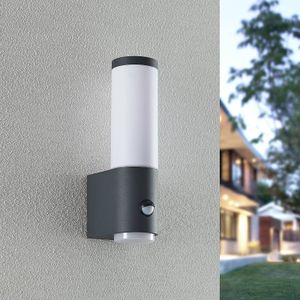 Lindby - Wandlampen buiten - 1licht - aluminium, kunststof - H: 29 cm - E27 - donkergrijs, opaalwit