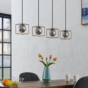 Lindby - hanglamp - 4lichts - ijzer, glas - G9 - brons, zwart, rookgrijs