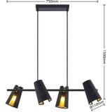 Lindby - Hanglamp - 4lichts - staal, textiel, PVC - H: 18 cm - E14 - zwart, goud