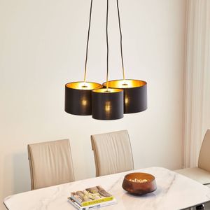 Lindby Vironi hanglamp, 3-lamps, zwart, goud