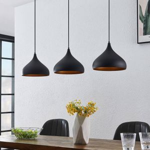 Lindby Elamira hanglamp, zwart, aluminium, 133 cm, 3-lamps.
