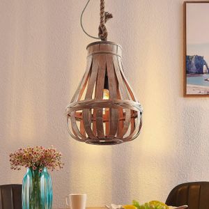Lindby - Hanglamp - 1licht - rotan, kabel, staal - E27 - gebrand staal, licht hout