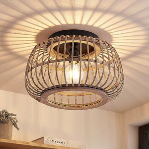 Lindby - Bominio - Plafondlamp - Matzwart - Rotan - Ø 40 cm
