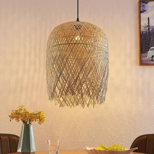 Lindby - Hanglamp - 1licht - bamboe, kunststof - H: 50 cm - E27 - zwart, licht hout