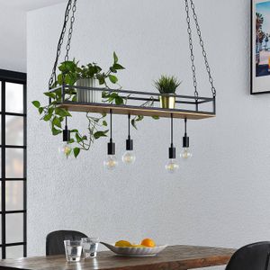 Lindby Hanglamp Kirista, 5-lamps, zwart, hout, 100 cm