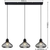 Lindby Metehan hanglamp, 3-lamps, zwart