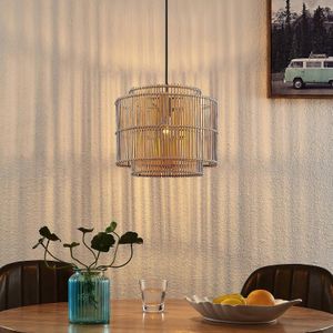 Lindby - Hanglamp - 1licht - Bamboe, staal - H: 29.5 cm - E27 - natuurlijk bamboe, zwart