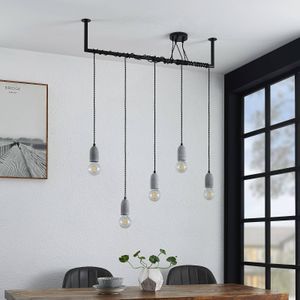 Lindby - hanglamp - 5lichts - ijzer, beton - E27 - zwart, cementgrijs