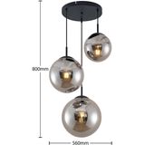 Lindby - hanglamp - 3lichts - Glas, staal - E27 - rookgrijs, zwart