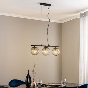 Lucande Sotiana hanglamp, 3-lamps, lang, zwart