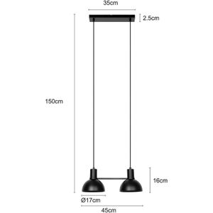 Lucande - hanglamp - 2lichts - ijzer - H: 16 cm - E27 - mat zwart