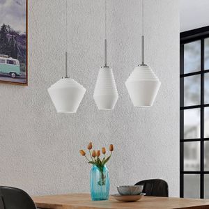 Lindby Ekkis hanglamp, 3-lamps, lang, opaalwit