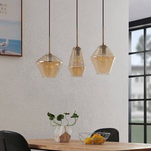 Lindby Ekkis hanglamp, 3-lamps, lang, amber
